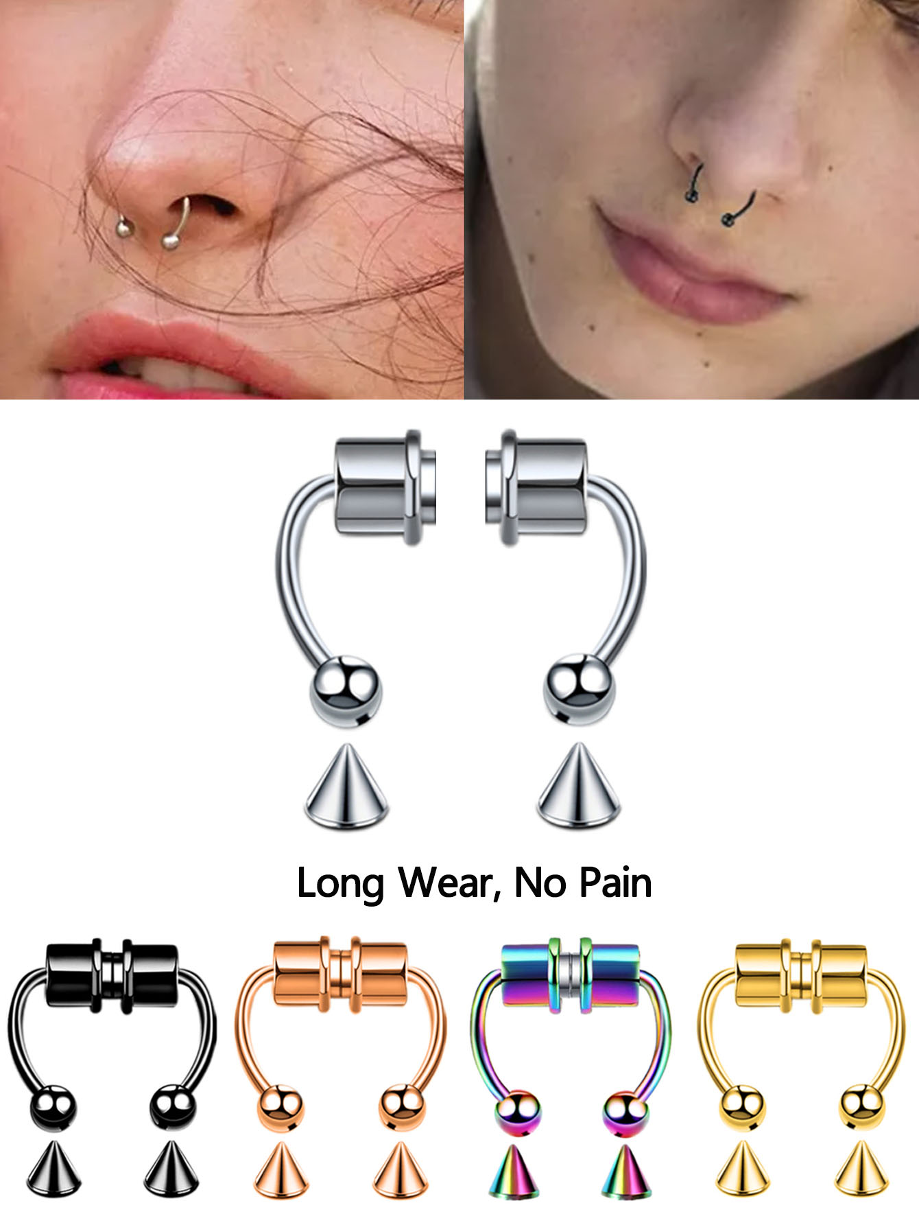 2 ชิ้นหรือ 5 ชิ้นแม่เหล็กแหวนจมูกสแตนเลส Horseshoe แหวนคลิปจมูกไม่เจาะจมูก Hoop แม่เหล็กจมูกเล็บเจาะ nariz