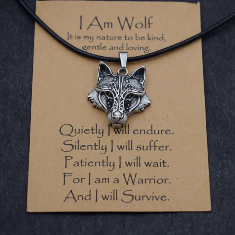 Norse I Am Wolf Viking Celtics Necklace untuk Pria/Wanita Populer Totem Amulet dengan Kartu Perhiasan Hadiah Dropshipping Grosir