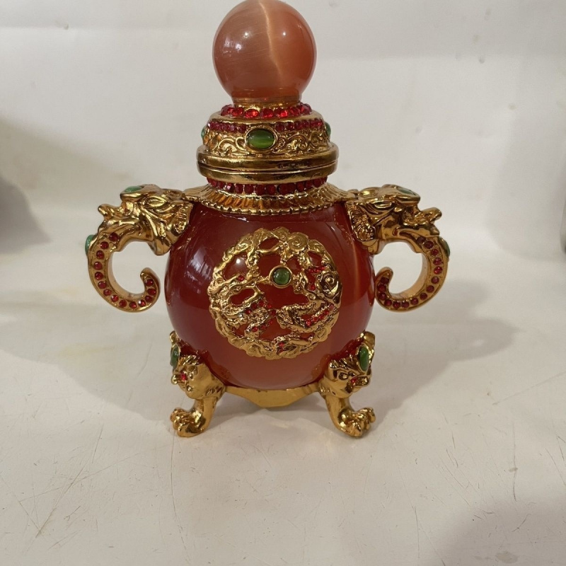 Colección antigua premium, trípode de piedras preciosas naturales con incrustaciones doradas de cobre tibetano antiguo, colección dorada y pura bien preservada