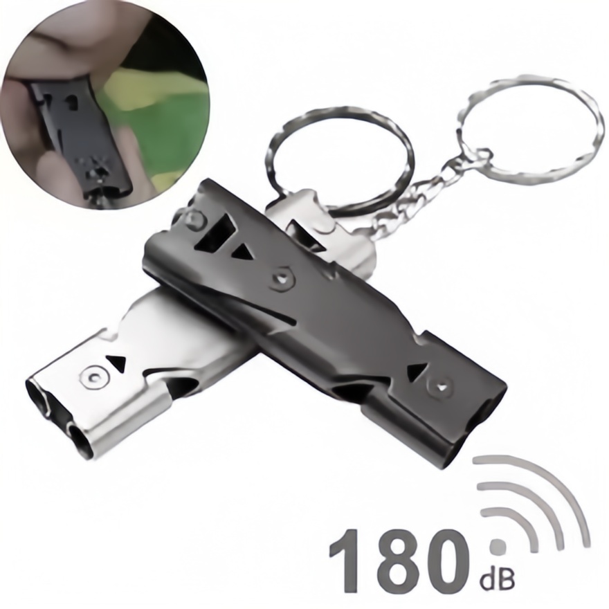 Porte-clés sifflet de survie – Décibel élevé, sifflet d'urgence pour l'extérieur, le camping et la randonnée – Conception à double tube, alarme de sécurité forte portable