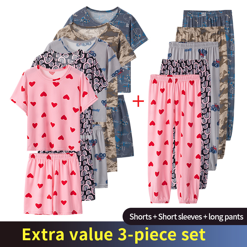 3 peças crianças verão calças de manga curta e shorts de três peças menino e menina confortável fino conjunto de pijamas com ar condicionado