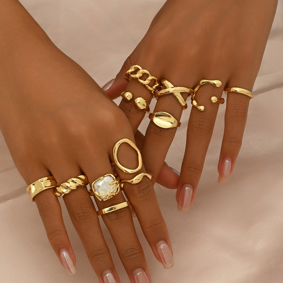 12 pièces ensemble de nouvelle bague géométrique irrégulière en alliage plaqué métal bague réglable pour les femmes, bijoux de déclaration de mode fête N