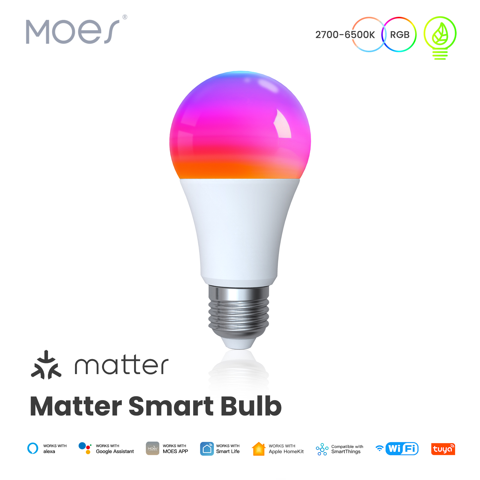 MOES Tuya Matter WiFi Smart Bulb Dimmable Led Light 16 Million RGB Colors E27 Candle Lamp Voice Control Alexa Google Home