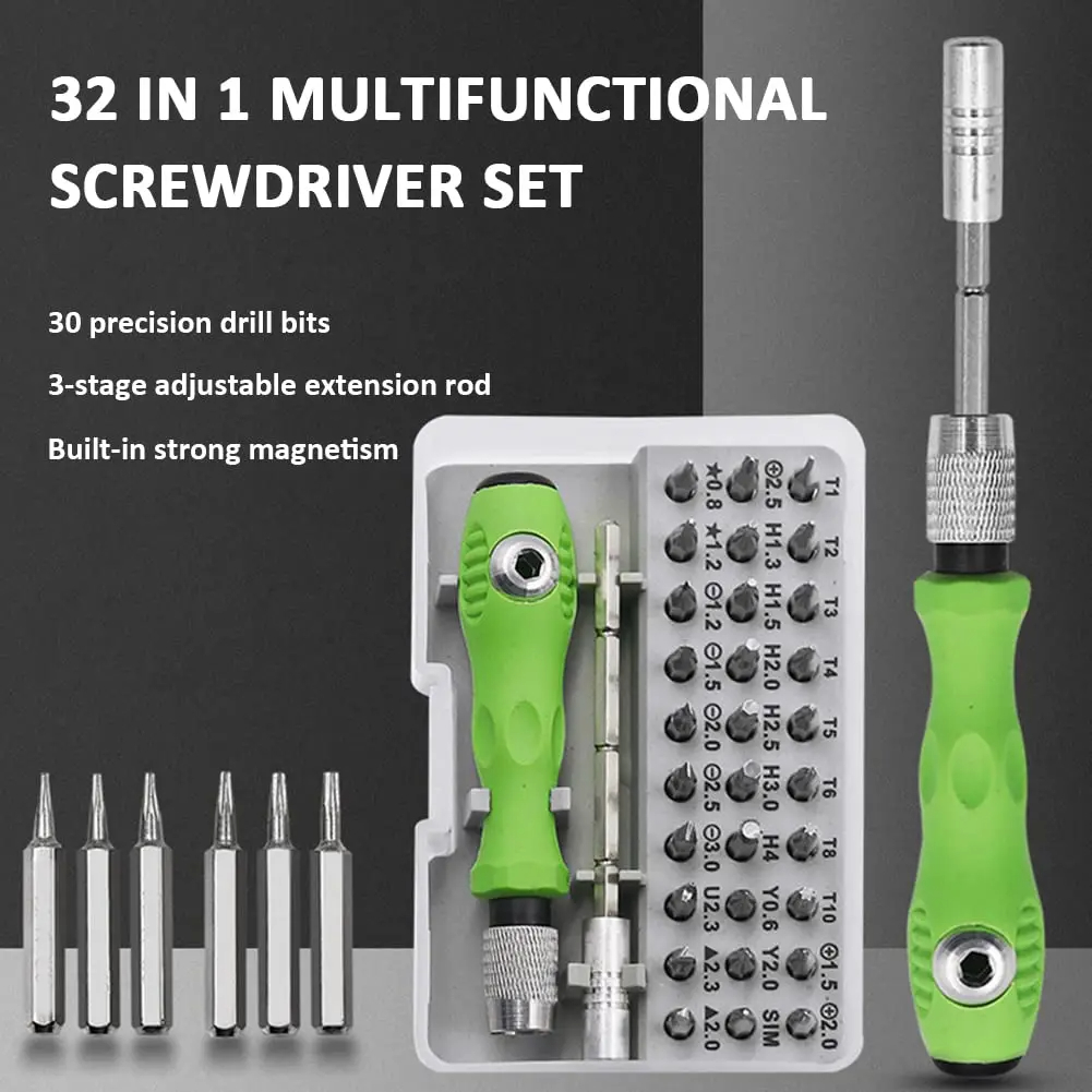 32-in-1 multifunctionele schroevendraaierset met 30-delige Torx Phillips magnetische schroevendraaierbits Handreparatietool voor telefoonhorloge PC