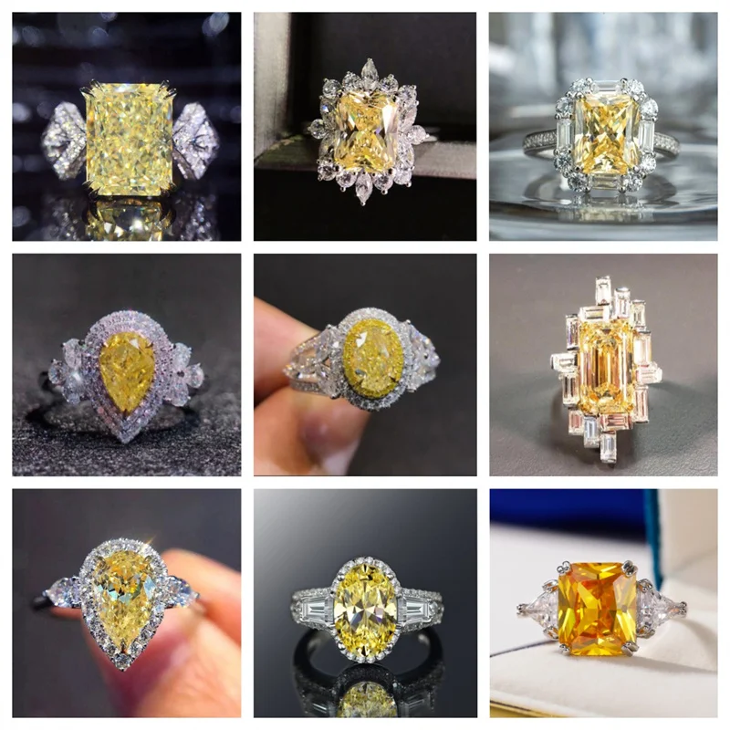 Anillo de mujer con piedra cuadrada de circonia cúbica de cristal amarillo, nuevo diseño, accesorios para el dedo para fiesta y ceremonia de boda, joyería de personalidad