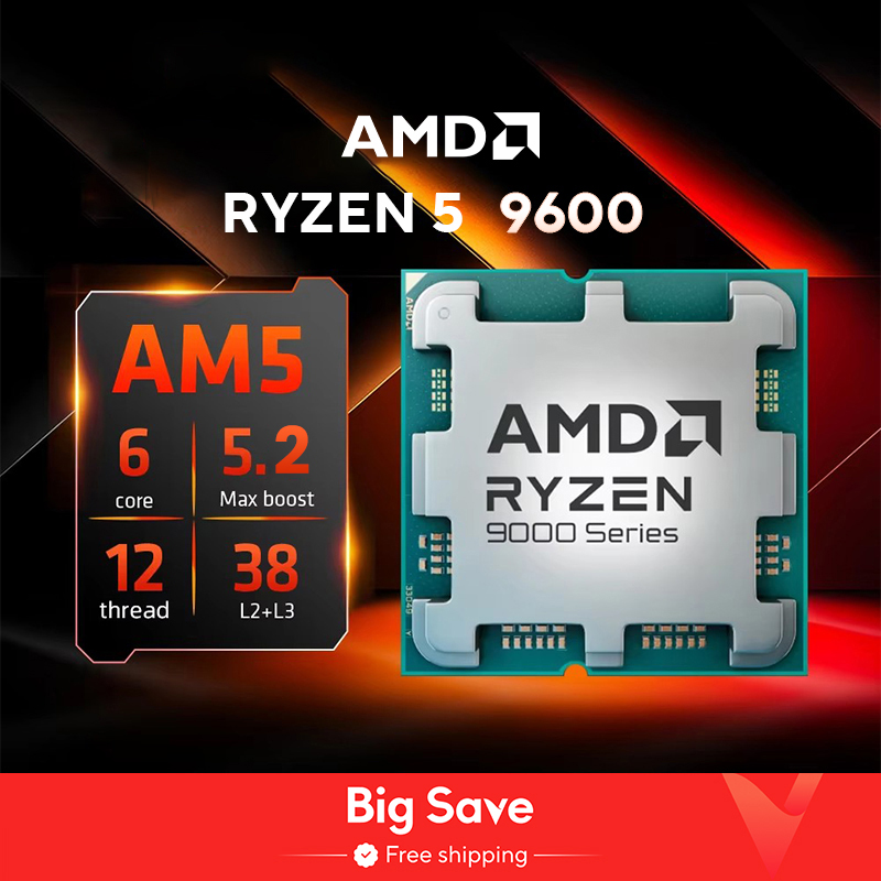 AMD Ryzen 5 9600 新品CPU 5.2GHz 6コア 12スレッド 38MBキャッシュ 4NM TDP 65W ソケットAM5 ゲーミングプロセッサー (パッケージなし)