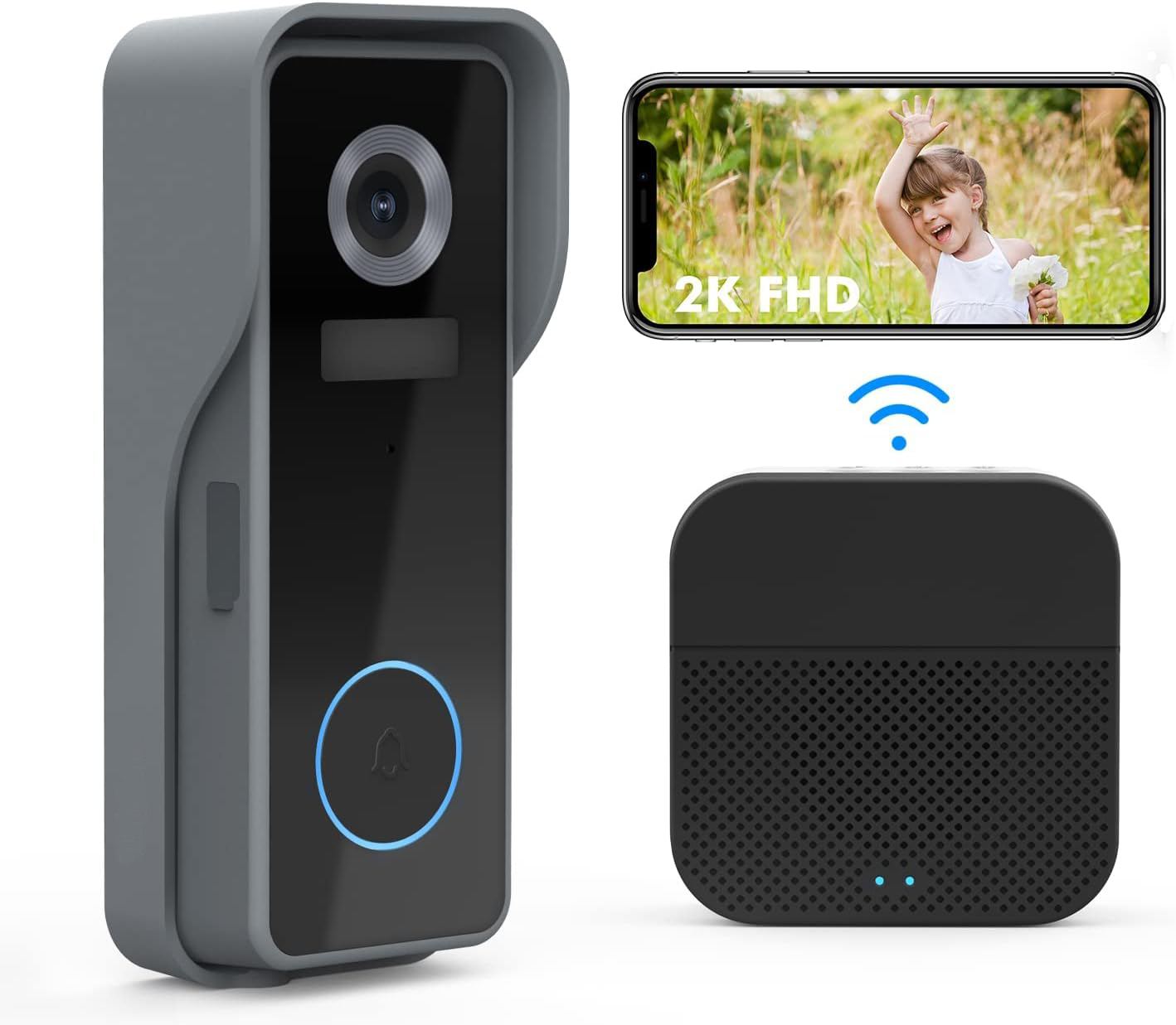 Zumiwall-timbre inalámbrico 2K FHD, timbre de vídeo inteligente con sonido de 2 vías, sirena antirrobo con mensaje de voz