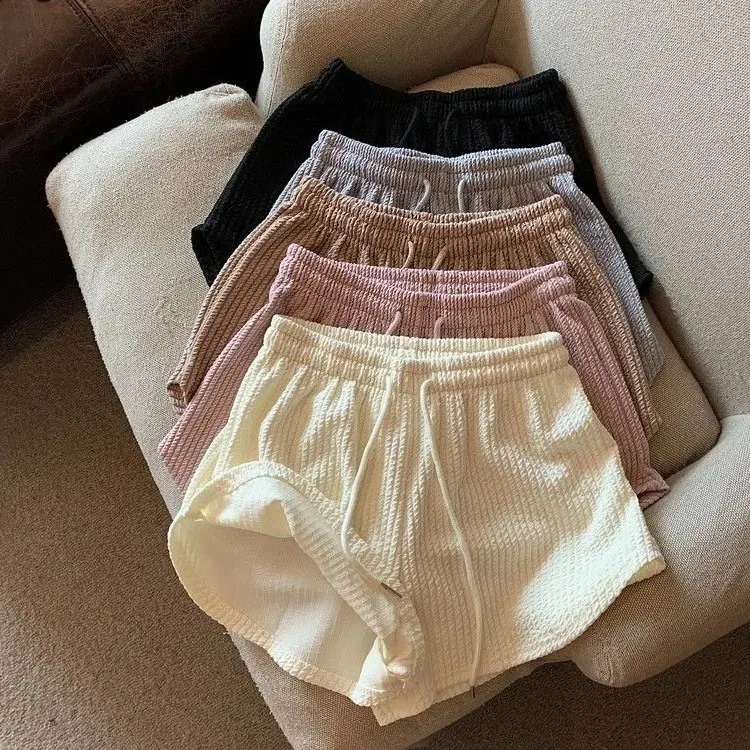 Высокоэластичные женские шорты, летние шорты на шнурке, широкие короткие шорты для бега для фитнеса, свободные повседневные спортивные брюки больших размеров