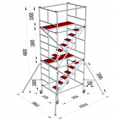 Escalera móvil del marco del doble ancho de la torre del andamio de aluminio de fácil instalación