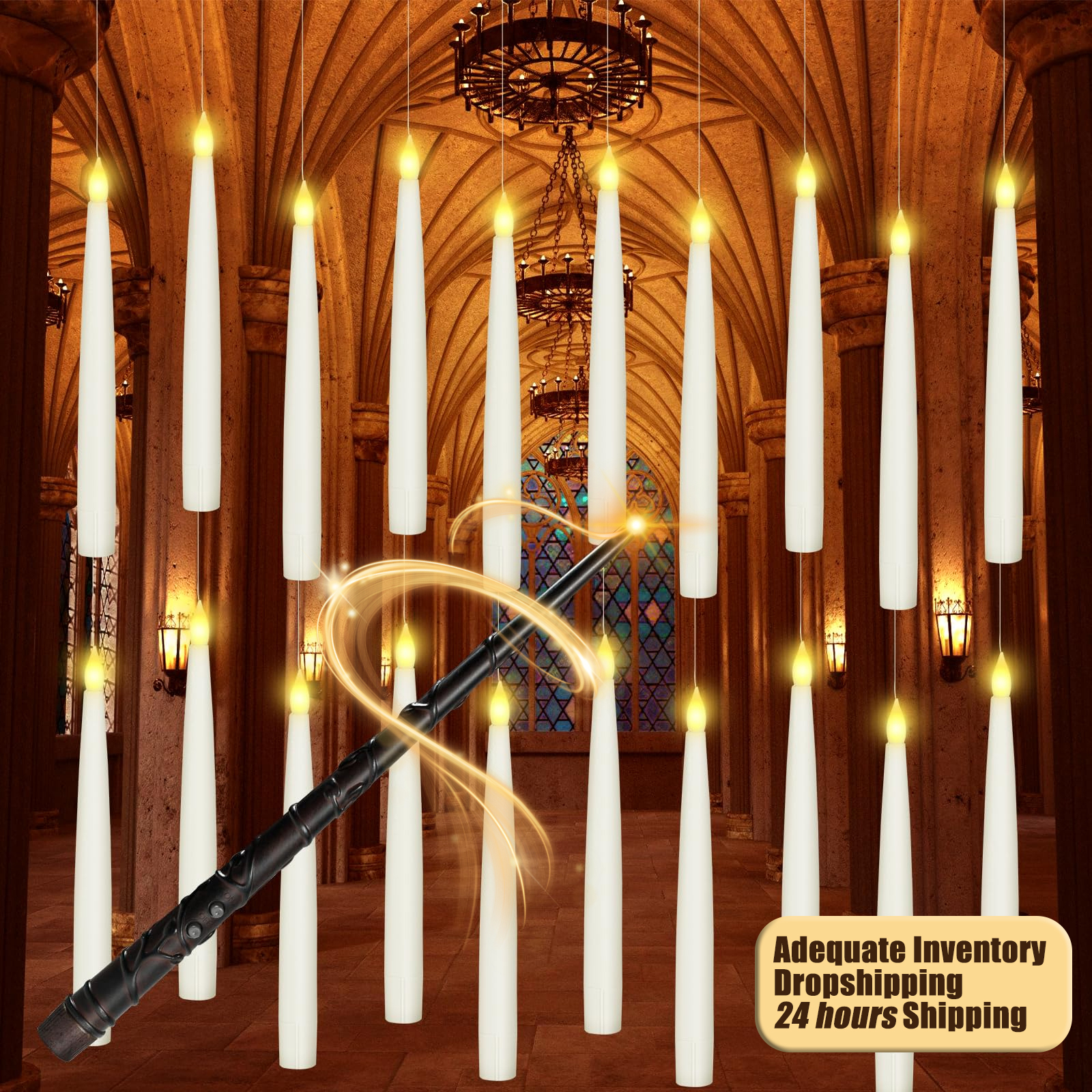 Velas flotantes con varita mágica, luz cálida parpadeante, velas cónicas LED sin llama para Navidad/boda/fiesta, 10-200 Uds.