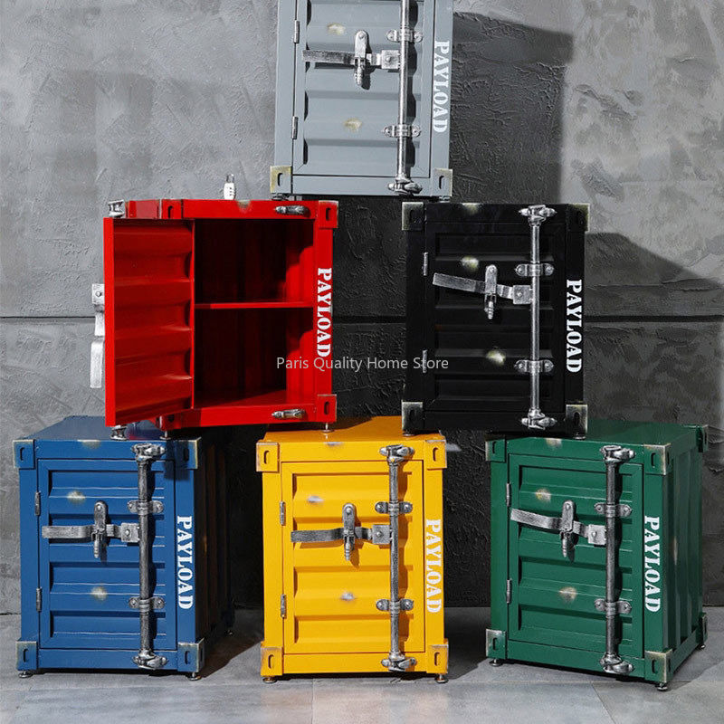 Mesita de noche con contenedor de viento Industrial, almacenamiento Retro antiguo y creativo, pequeña mesa de centro de almacenamiento