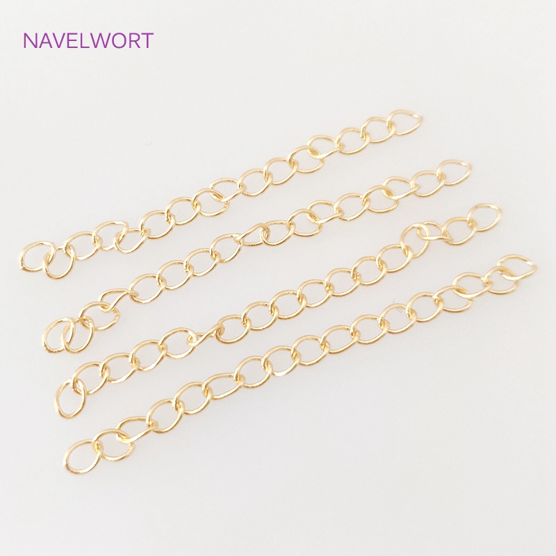 18k Gold Plated 5cm Extension Chain, Water Drop Shape End Beads, For Necklace Bracelet Extender Chains Making