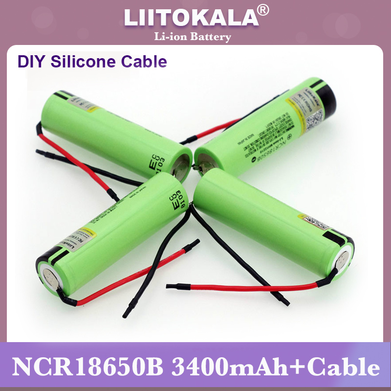 Liitokala novo original ncr18650b 3.7v 3400mah 18650 li-ion bateria recarregável soldagem cabo de sílica gel diy