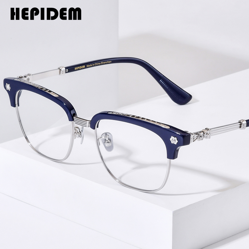HEPIDEM Acetaat Brilmontuur Mannen Retro Chrome Brillen Vrouwen Merk Designer Vierkante Japanse Handgemaakte Bril CH 9396