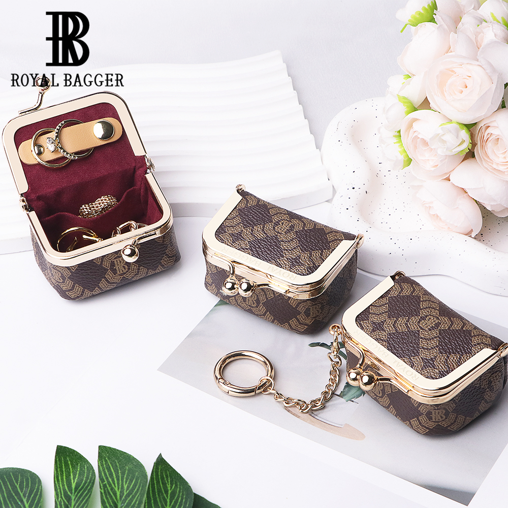 Royal Bagger Damen-Geldbörse, Münzgeldbörse aus echtem Leder, Mini-Schmuckring, Halsketten-Aufbewahrung, solide Schnalle, Aufbewahrung für Schlüssel und Kopfhörer