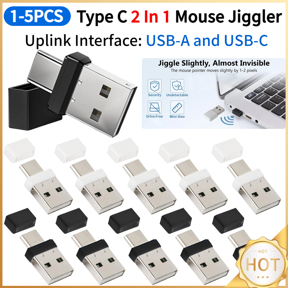 USB Tipe C 2 In 1 Pengocok Mouse Tidak Terdeteksi Bebas Driver Mouse Otomatis Wiggler Pengocok Mouse Mini untuk Laptop Menjaga Komputer Tetap Terjaga