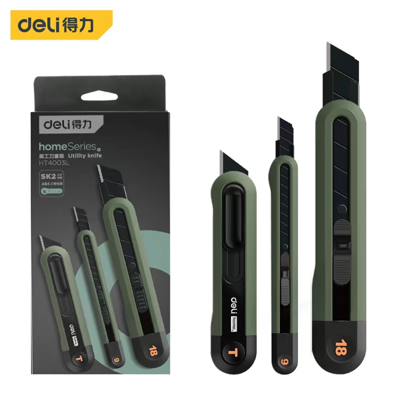 Deli-Juego de 3 piezas de cuchillos de utilidad, cúter para tallar arte, suministros escolares, herramientas de corte, papel tapiz, papelería, entrega urgente, cuchillo seguro