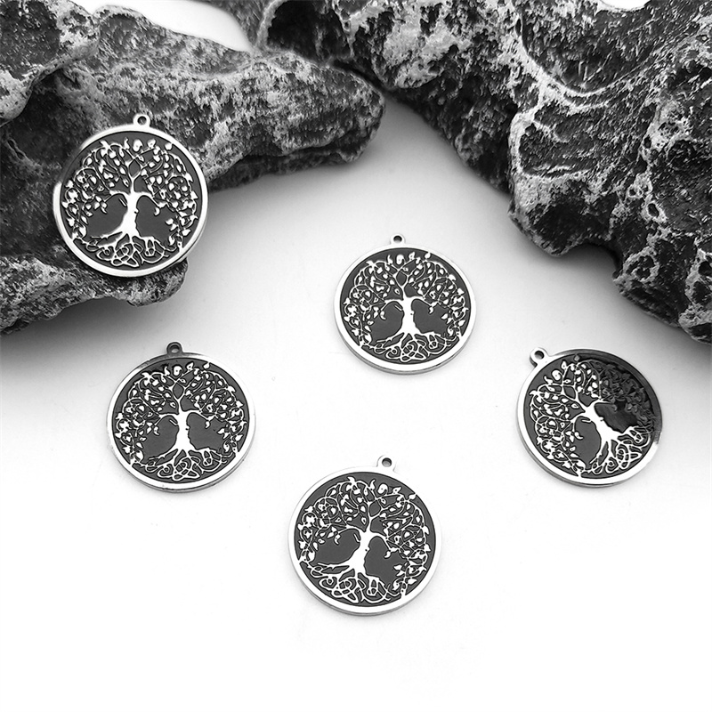 5PCS Retro Nordic Tree of Life Charm Stainless Steel Pendant Fashion DIY Necklace Bracelet Handmade Accessories Craft