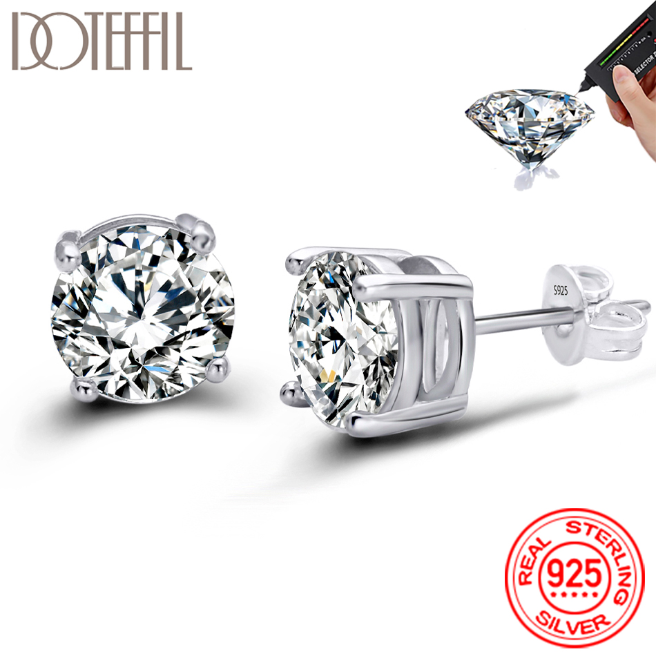 Doteffil 2 quilates 8.0mm d cor moissanite brincos para mulheres qualidade superior 100% 925 prata esterlina espumante jóias de casamento
