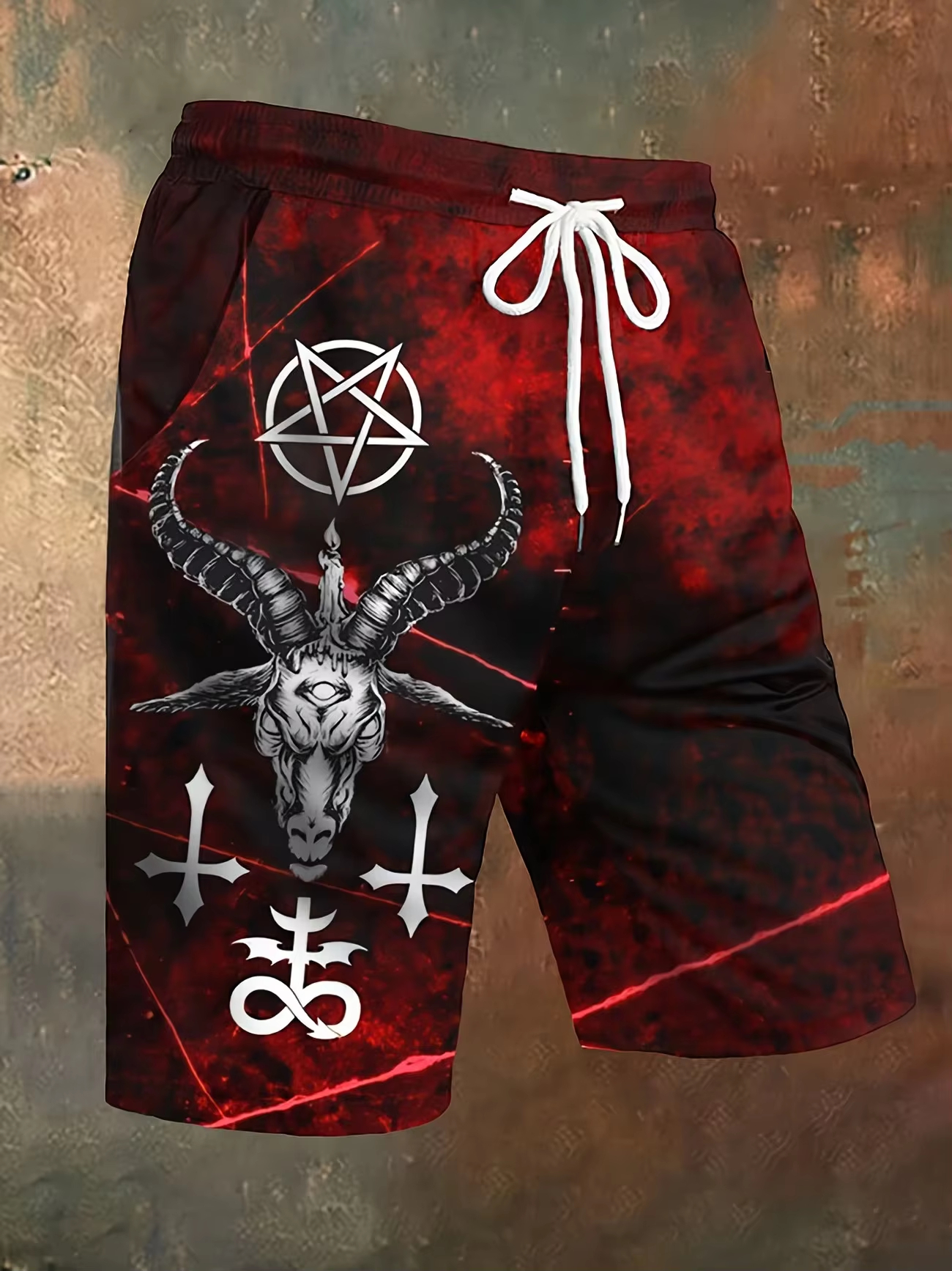 Pantalones Cortos de Playa Satánicos con Pentagrama de Baphomet 2026, Pantalones Cortos de Secado Rápido para Hombre, Aptos para Uso Diario, Estilo Y2K