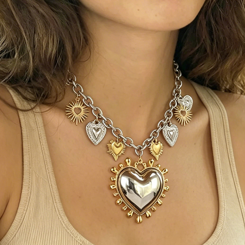 Collar con colgante de corazón derretido grande de AURORA Trend para mujer, gargantilla de moda con bloques de color, joyería de acero inoxidable