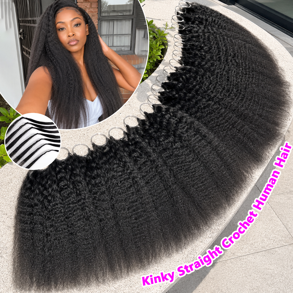 ผมถักโครเชต์แบบ Kinky Straight Miracle Knots ของแท้ ขนาด 26 28 30 นิ้ว 300 กรัม/5 แพ็ค แบบมองไม่เห็นรอยต่อ แยกเส้นไว้แล้ว สำหรับต่อผมแบบโครเชต์ สำหรับผู้หญิงผิวสีดำ สีดำธรรมชาติ
