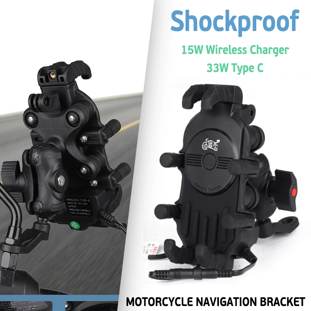 Motorcycle Bicycle Octopus Shockproof Phone Holder Stand 15W Wireless Charger 33W Type C Port Motorbike Bike Cellphone Bracket