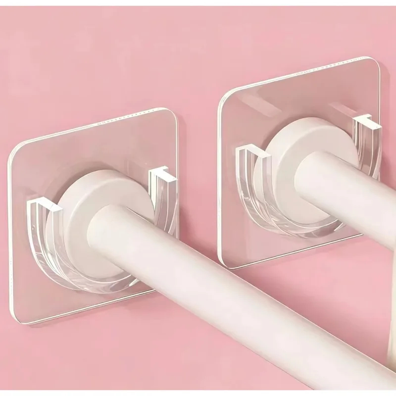 Punch-free Telescopic Pole Bracket, Adjustable Nail-free Wall Hook, Crossbar Fixing Holder for Curtain and Shower Rod