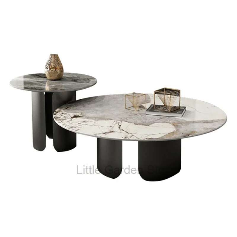 Mesas De centro minimalistas modernas, Mesa auxiliar De Metal blanco con efecto mármol redondo, Mesa De Centro De Sala De lujo Simple, muebles para el hogar