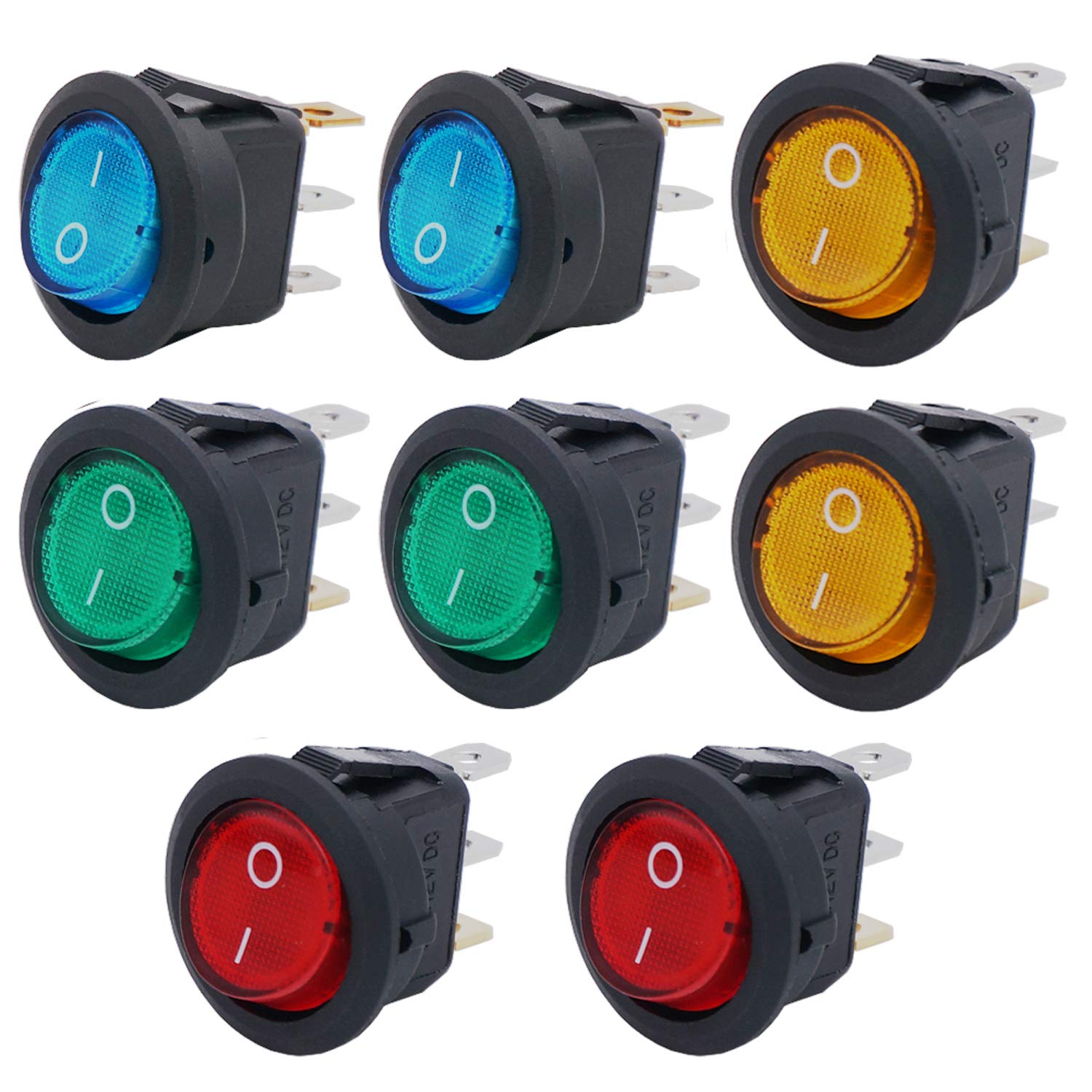 8ชิ้น KCD1เปิด/ปิด3-ขาสแนป20A ตำแหน่ง2-ไฟ LED สีแดง12V สวิทช์ไฟ LED โยกเรือกลมสำหรับที่เปลี่ยน DIY ในบ้าน