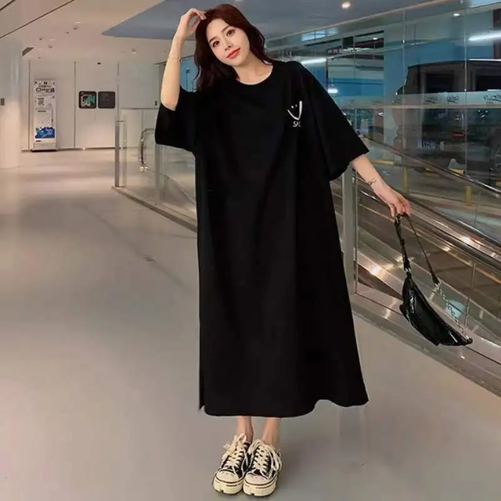 Robe T-shirt ample d'été pour femme, mi-longue, à manches courtes, décontractée et tendance, au-dessus du genou