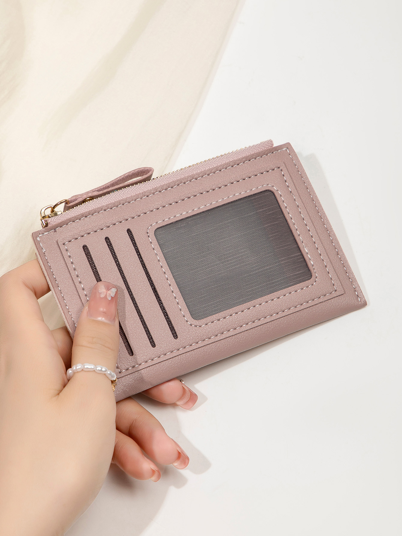 Minimalistische ultradunne muntportemonnee, modieuze en draagbare PU-leren portemonnee, multifunctionele creditcardclip, kaarthouder met ritssluiting
