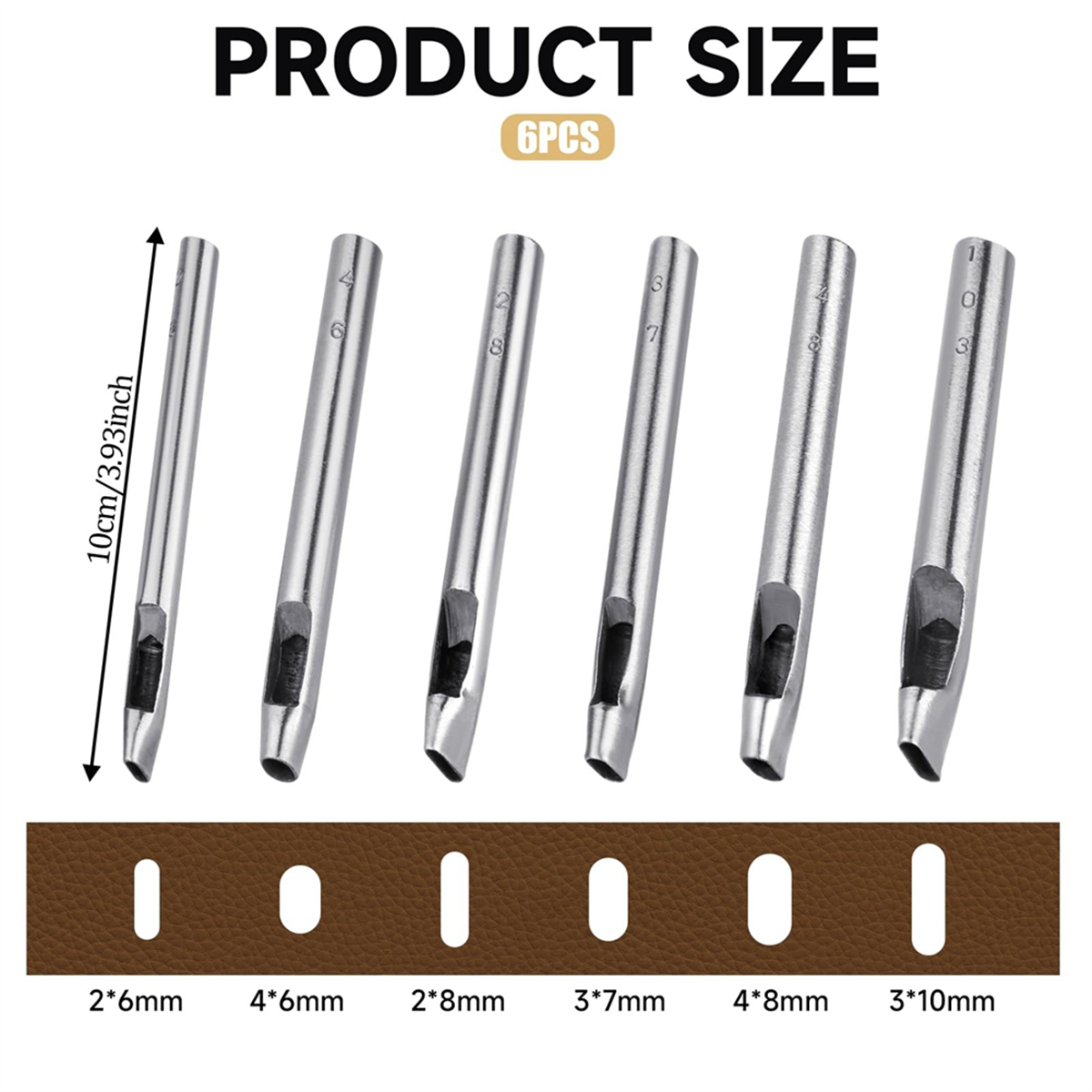 6 tamanhos oval perfurador para couro 6mm-10mm oco couro artesanato mão kit de ferramentas de perfuração para artesanato de couro zjy