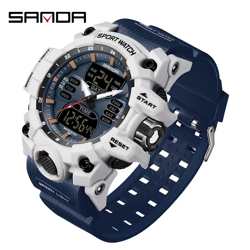 SANDA 6126 horloge numérique double affichage hommes montres étanche montre de sport militaire homme alarme chronomètre Quartz montre-bracelet mâle