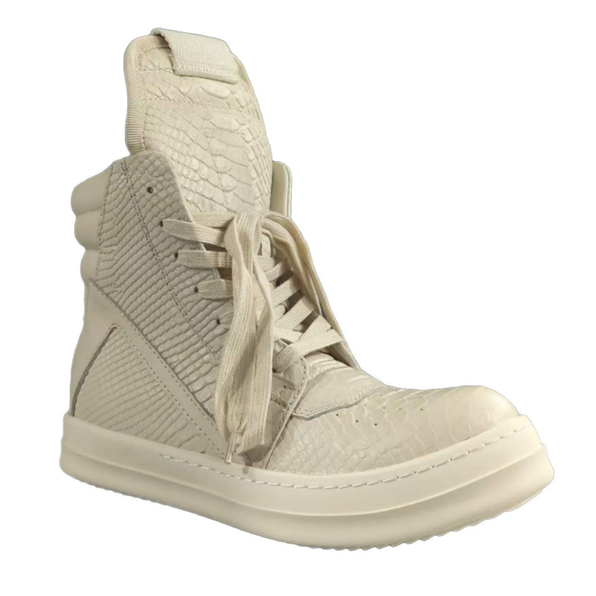 Stivaletti da Uomo in Vera Pelle Bianca con Stampa Pitone, Punta Rotonda e Cerniera, Sneakers Casual da Donna di Design alla Moda, Scarpe Alte