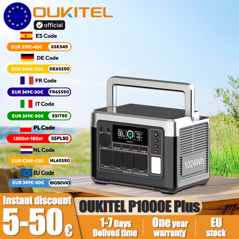 OUKITEL P1000E Plus centrale électrique Portable 1800W puissance de sortie 1024Wh LiFePO4 famille Camping en plein air alimentation de secours puissance Mobile