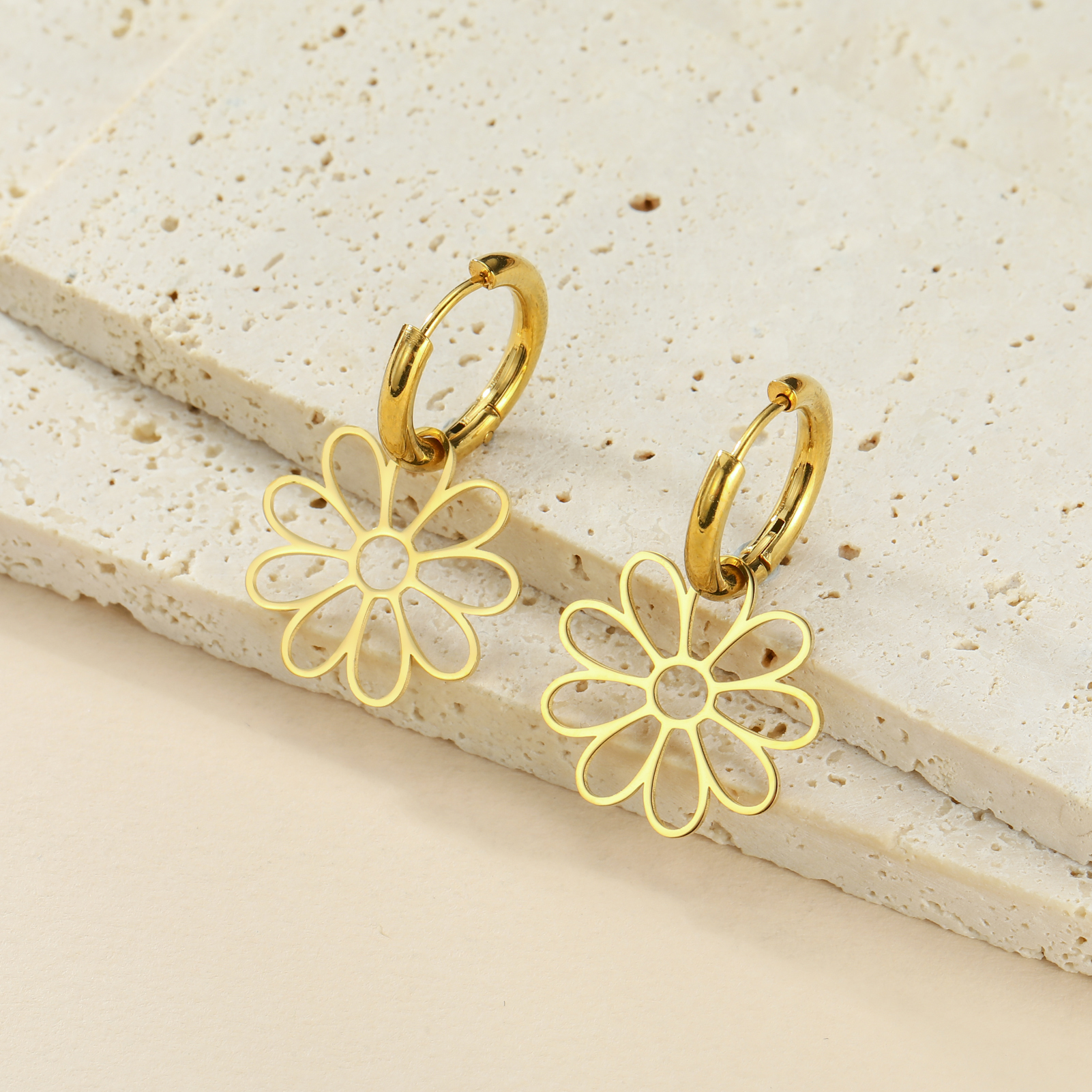 COOLTIME Flower Drop Earrings for Women Stainless Steel Gold Color Kpop Party Birthday Gift Accessories Wholesale
