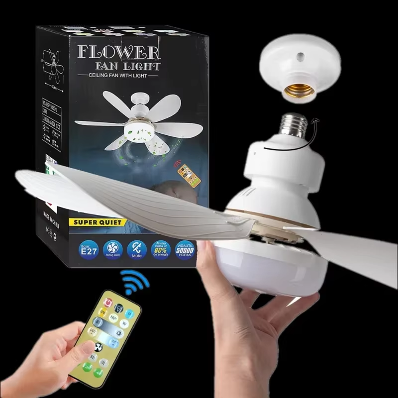 LED Socket Fan Light with Remote Small Ceiling Fan with Light, Cordless Light Socket Fan for Kitchen Bedroom Small Room
