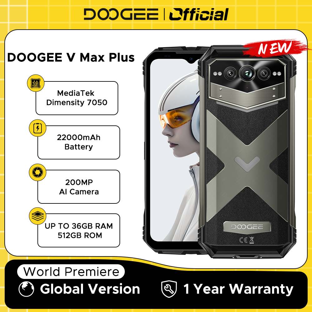 Doogee v max plus 5g telefone robusto 6.58 "dimensidade 7050 16gb + 512gb 200mp câmera 22000mah bateria grande efeito de iluminação telefone