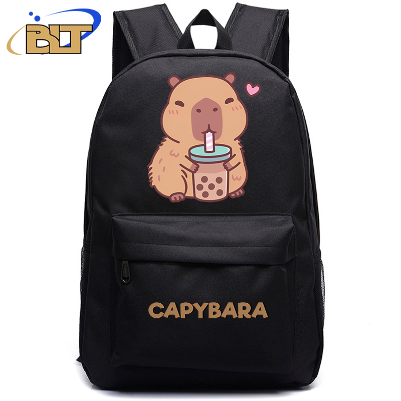 Mochila negra con estampado de capibara de animales, mochila escolar para estudiantes y adolescentes, regalo para niños y niñas