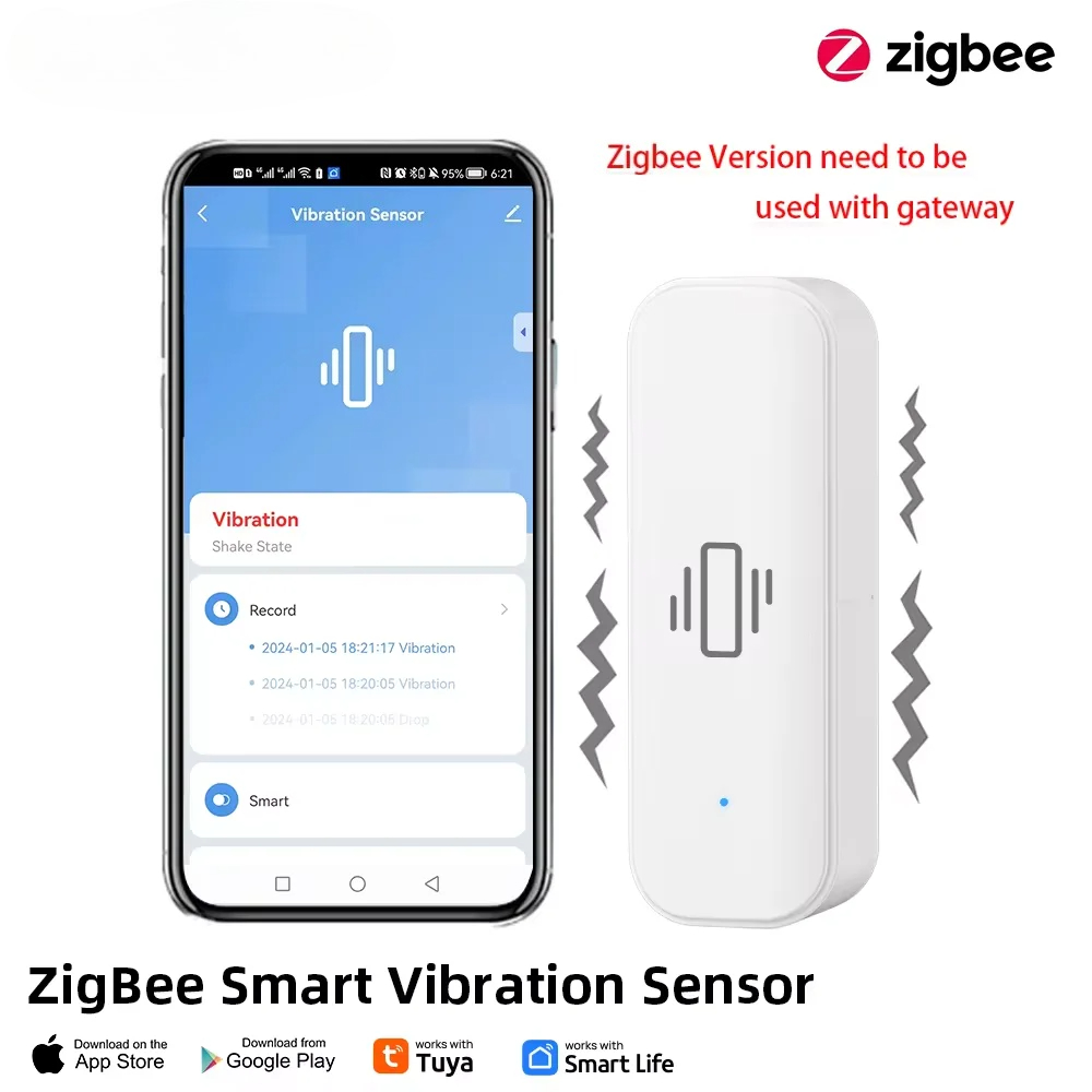 Zigbee 스마트 진동 센서 감지 Tuya Smart Life APP 알림 실시간 모션 충격 경보 기록