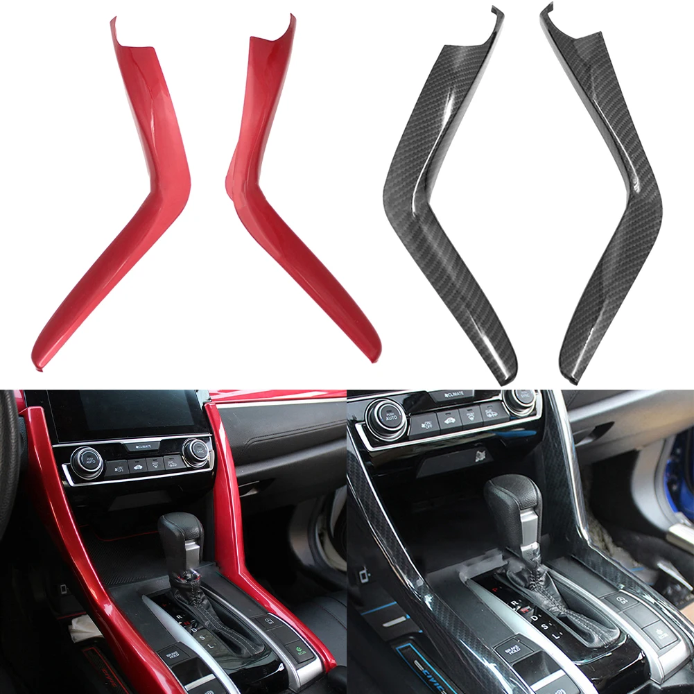 สําหรับ Honda Civic 2014-2019 1 คู่คาร์บอนไฟเบอร์เกียร์ SHIFT PANEL ฝาครอบภายในรถสติกเกอร์สีแดง/สีดํา Mouldings ภายในอะไหล่