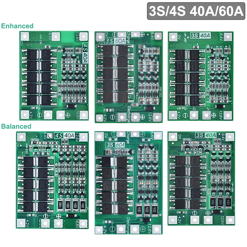 3S/4S 40A 60A Защитная плата зарядного устройства для литий-ионного аккумулятора 18650 BMS для двигателя дрели 11,1 В 12,6 В/14,8 В 16,8 В Улучшение/балансировка