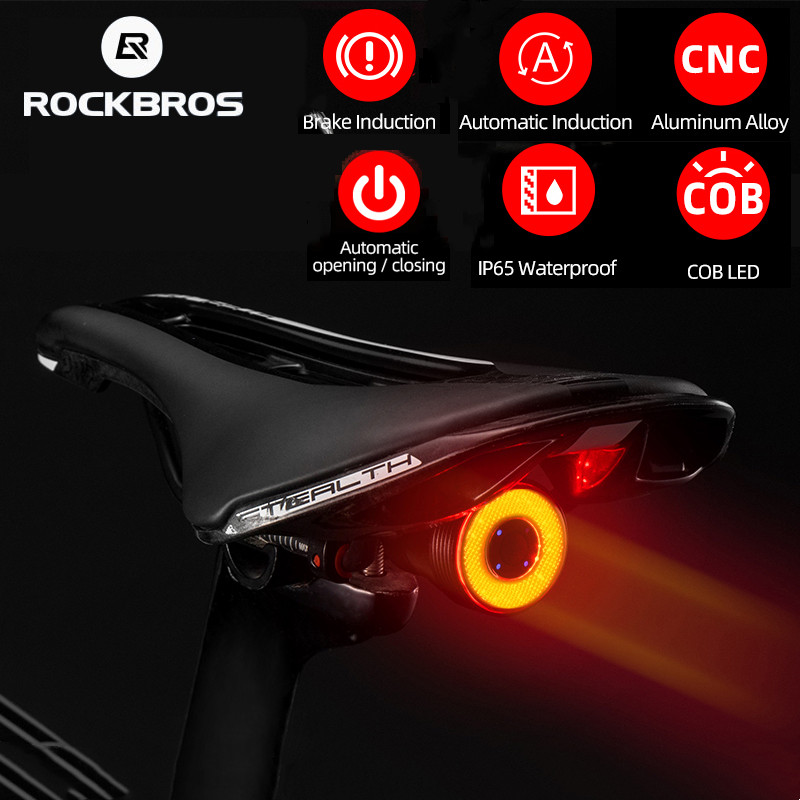 ROCKBROS – lumière LED pour vélo IPx6, étanche, charge USB, feu arrière pour cyclisme Q5, lampe de poche automatique, détection de freinage, feu arrière intelligent