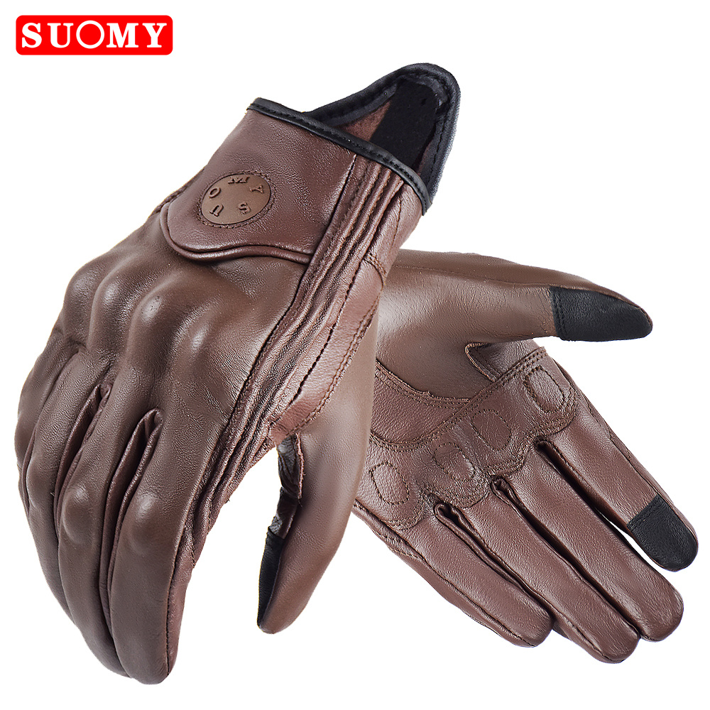 Suomy Vintage Ziegenleder Motorradhandschuhe Sommer Herren Braun Retro Leder Motorrad Motocross Handschuh Dame Motorradfahrer Guantes