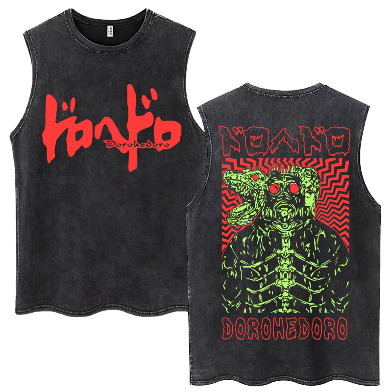 Anime Dorohedoro Kaiman Vintage Washed Tank Tops Harajuku Manga Sleeveless T Shirt Men Women Fashion Casual Cotton Loose T-shirt