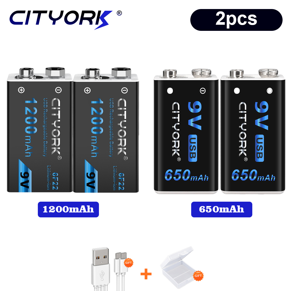 CITYORK Micro USB 9V batería recargable de iones de litio 9V corona de litio 9V 6F22 batería para RC modelo de helicóptero Detector de metales