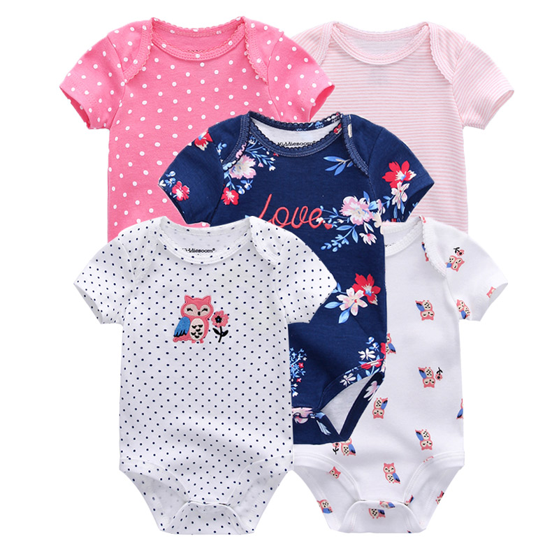 Kiddiezoom Sommer 5-teiliges modisches Cartoon-Body-Set für Jungen und Mädchen, 100 % Baumwolle, weich, für Neugeborene