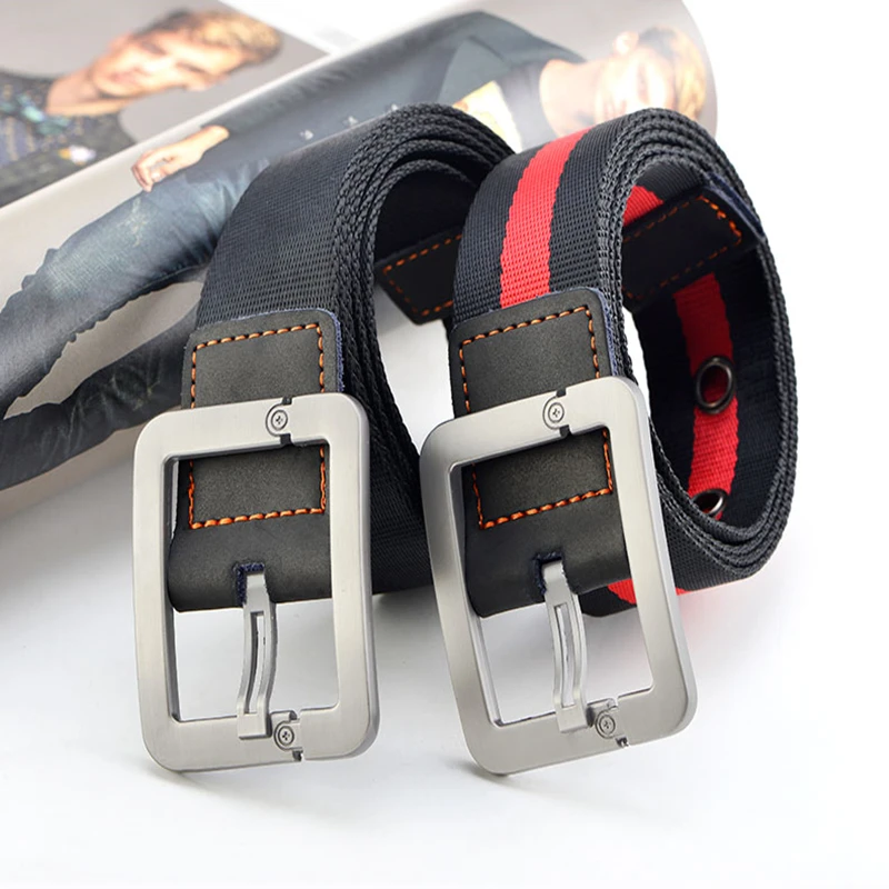 Płócienny pasek z klamrą igłową, męski, koreański, tkany pasek, młodzieżowy, przedłużony pasek do dżinsów, wojskowy trening na świeżym powietrzu