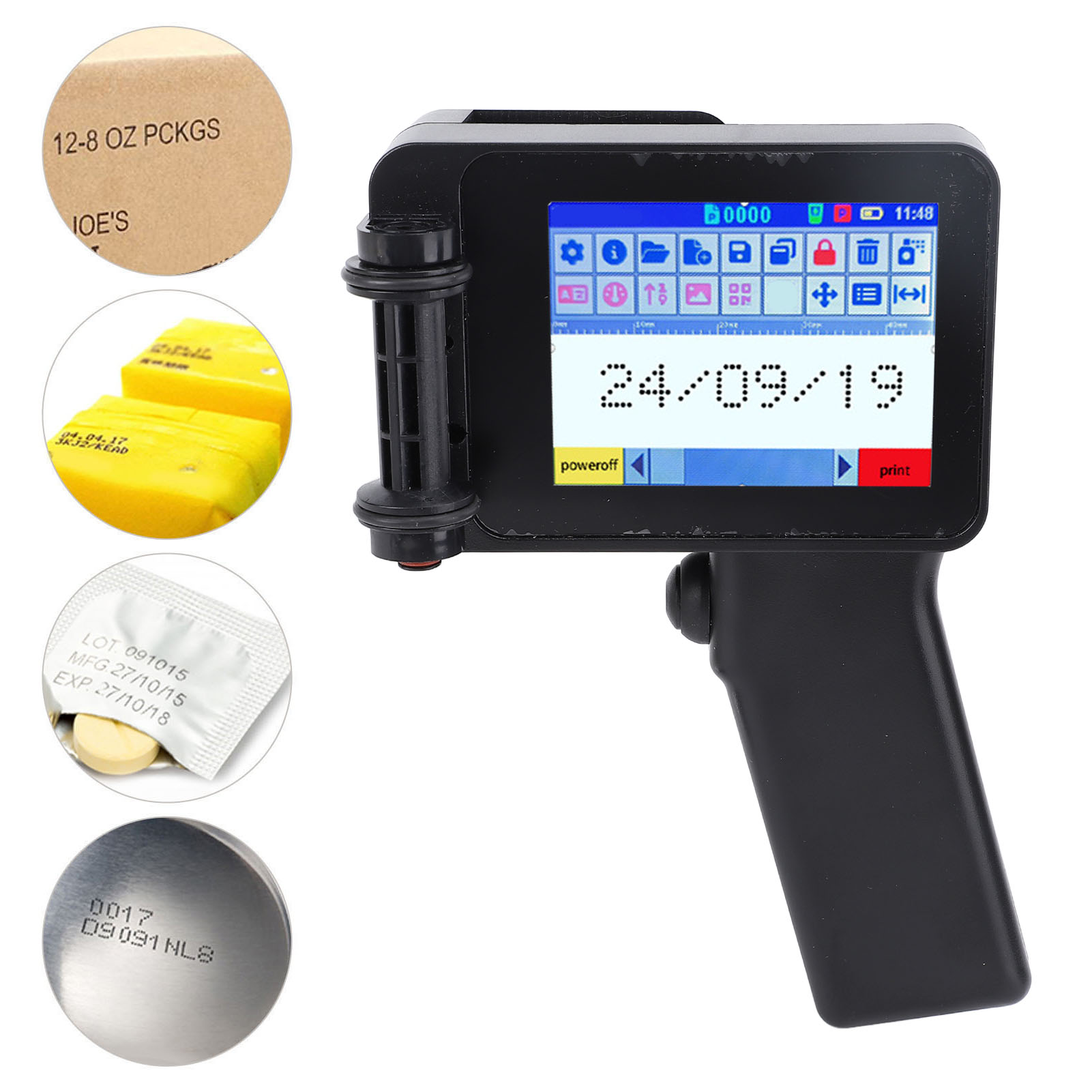 Handheld Inkjet Printer Gun Small Portable with HD LED 4.3in Touch Screen N6 Without Cartridge 12.7mm for QR Code Barcode